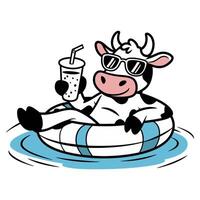 Cool Cow Relaxing on Inflatable Pool Float vector