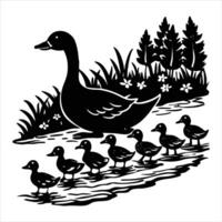 Mother duck leading a line vector