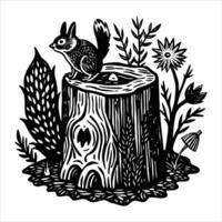 Squirrel sitting on tree stump vector