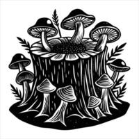tree stump with mushrooms vector