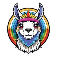 A colorful llama with a rainbow vector