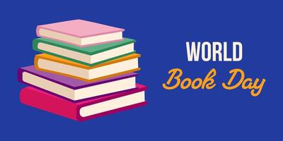 A stack of books with the words World Book Day written on top. Concept of celebrating the importance of reading and learning vector