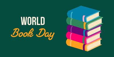 A stack of books with the words World Book Day written on it. Concept of celebrating the importance of reading and learning vector