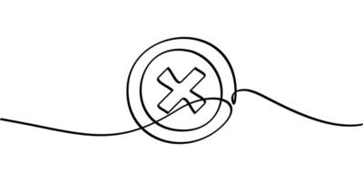 continuous line drawing of cancel symbol. abstract line art illustration vector