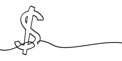 continuous line drawing of dollar symbol. abstract line art illustration vector