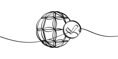 continuous line drawing of globe symbol and check mark. abstract line art illustration vector