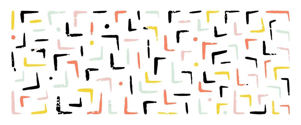 Chalk hand drawn corner elements with dots, rectangular frames, text corners, quote frame, geometric pattern. Crayon marker lines, underlines, frames, grunge texture, doodle sketch illustration