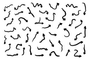 Squiggly arrow doodle set. Hand drawn line fun playful bounce icons, black jump thick motion design elements. Movement symbol on white background vector