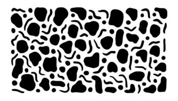 Hand drawn abstract blobs with lines pattern, black monochrome background. Marker lines, spots, grunge texture, doodle sketch illustration. vector