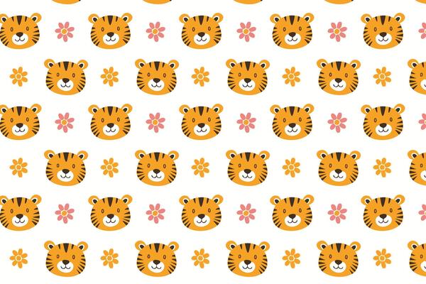 A pattern with tigers and flowers on it design