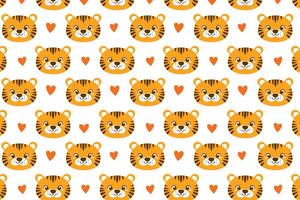 A pattern with orange and white cute tigers on it vector