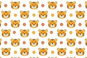 A pattern with a tiger's face and flowers vector