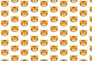 A pattern of cute tiger faces on a white background design vector