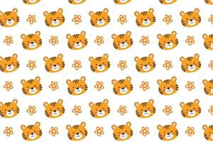 A pattern with a tiger face and flowers design background vector