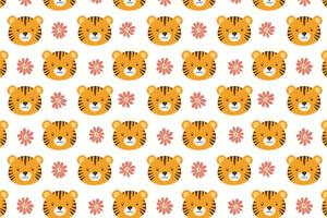 A pattern with a tiger face and flowers design background illustration vector