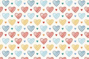 A hand drawn colorful pattern design with hearts on it vector