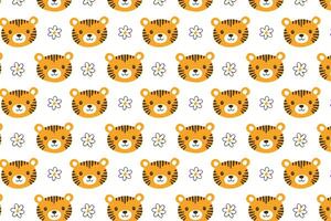A pattern with a tiger's face and flowers background vector