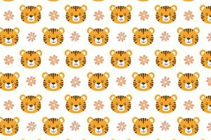 A pattern with a cute tiger face on flat style vector