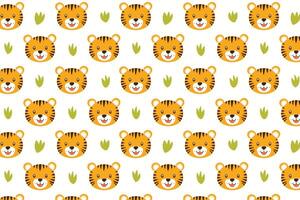 A pattern with a tiger's face and leaves vector