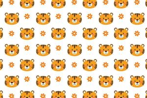 A pattern with a tiger face and flowers flat design background vector