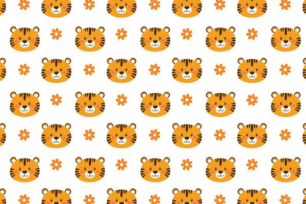 A pattern with a tiger face and flowers flat design background