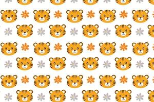 A pattern with a tiger face and flowers graphic background vector