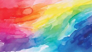 Watercolor rainbow background with a bright red, yellow and blue color vector