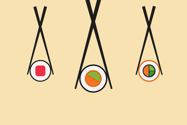 Sushi background. Sticks and rolls.