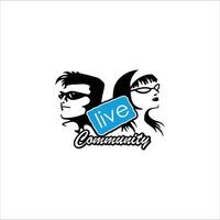 Illustration of a man and woman silhouette with the words live community written on it vector