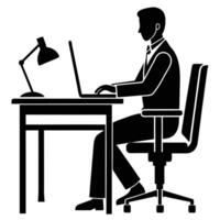 Man sitting at desk with laptop and lamp vector