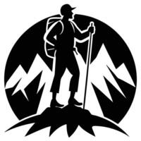 Hiker with backpack and trek poles vector