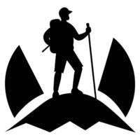 Silhouette of a man hiking on a mountain vector