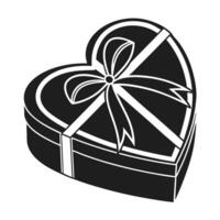 Heart shaped box with bow and ribbon icon in black style for web design vector