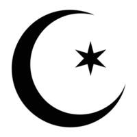A black and white image of a crescent and star vector