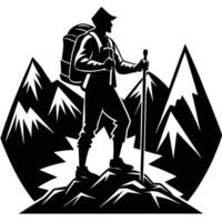 Hiker with backpack and poles vector