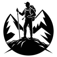 A silhouette of a man with a backpack and hiking poles vector