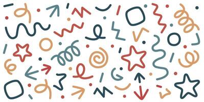 Color isolated illustration. Hand drawn colorful lines flat icons set. Various textures and shapes. vector