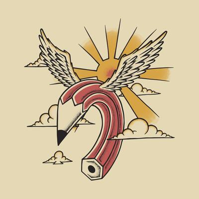 flying winged pencil behind the sun