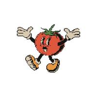 Retro style tomato cartoon character in pixel art vector