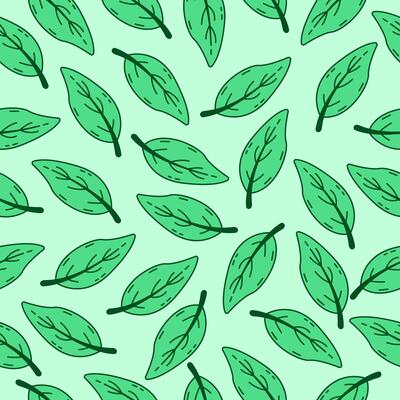 Green leaf pattern background. Leaf doodle seamless motif wallpaper. Natural theme