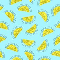 Lemon background. Seamless pattern citrus slice on the blue background vector