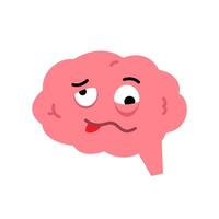 Flat illustration of a tired brain with a sluggish or dumb expression. mental fatigue, burnout, or cognitive overload. Perfect for topics related to mental health, stress, overthinking, and exhaustion vector