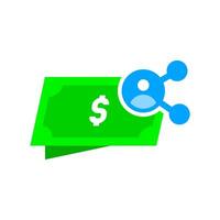 Flat illustration of money with a share symbol, representing split bill, group payment, or digital cost-sharing. Perfect for financial apps, e wallet services, and digital payment concepts vector