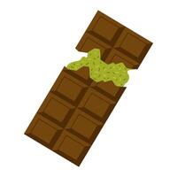 Broken bar of Dubai chocolate with creamy pistachio filling and crispy kataifa dough, symbolizing the rich tastes of the Middle East. illustration. vector