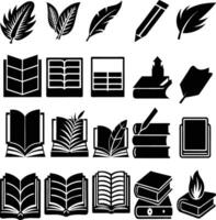 book icons collection, and logo isolated on white backdrop. Books and Icons vector
