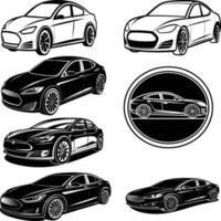 On a white background, a Tesla automobile model silhouette, contour drawings, and illustration vector