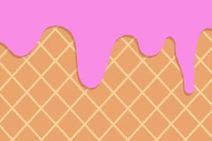 Ice cream backdrop. Strawberry ice cream melted on wafer background. vector