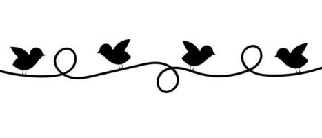Outline birds sitting on a curve line. vector