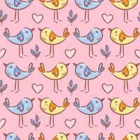 seamless pattern features adorable birds, hearts, and branches rendered in a charming sketch style. The playful design adds a whimsical touch, perfect for various creative projects and festive themes. vector