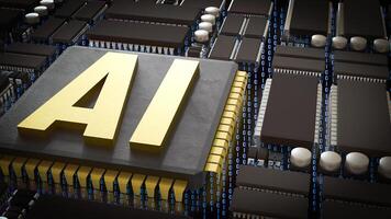 Gold AI on Chip for Technology or IT concept 3d Rendering. photo